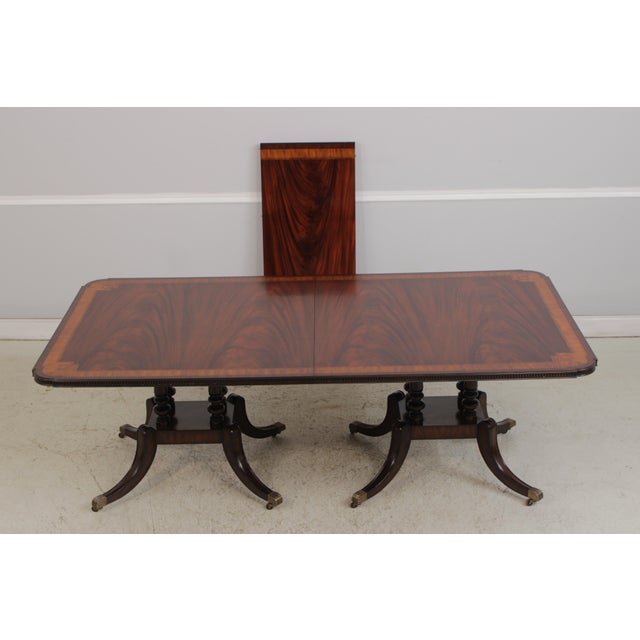 Age: Approx. 30 Years Old Details: Duncan Phyfe Pedestals Gorgeous Figural Mahogany Regency Style Greek Key Design Brass...