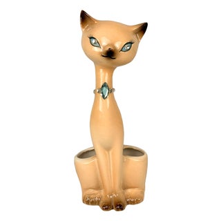 Mid-Century Atomic Siamese Cat Porcelain Vanity Lipstick Holder For Sale