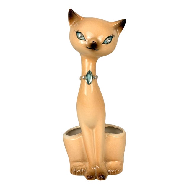 Mid-Century Atomic Siamese Cat Porcelain Vanity Lipstick Holder For Sale