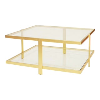 Worlds Away Modern Brass Finished and Glass Two Tier Cocktail Table For Sale