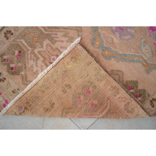1960s Low Pile Hand Knotted Turkish Small Rug Faded Mat Accent Rug - 21'' X 45'' For Sale - Image 10 of 16