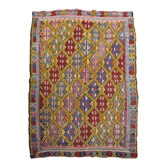 1970s Vintage Handmade Wool Cotton Turkish Yellow Gold Runner Rug For Sale
