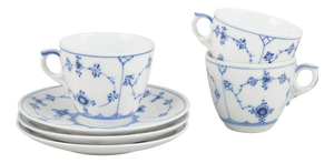 Royal Copenhagen Blue Fluted Plain. Three Coffee Cups with Saucers. Early 20th C, Set of 6
