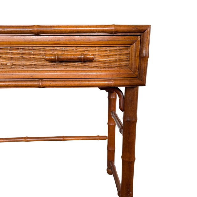 American of Martinsville Faux Bamboo & Cane Writing Desk Console Table MCM For Sale - Image 10 of 11