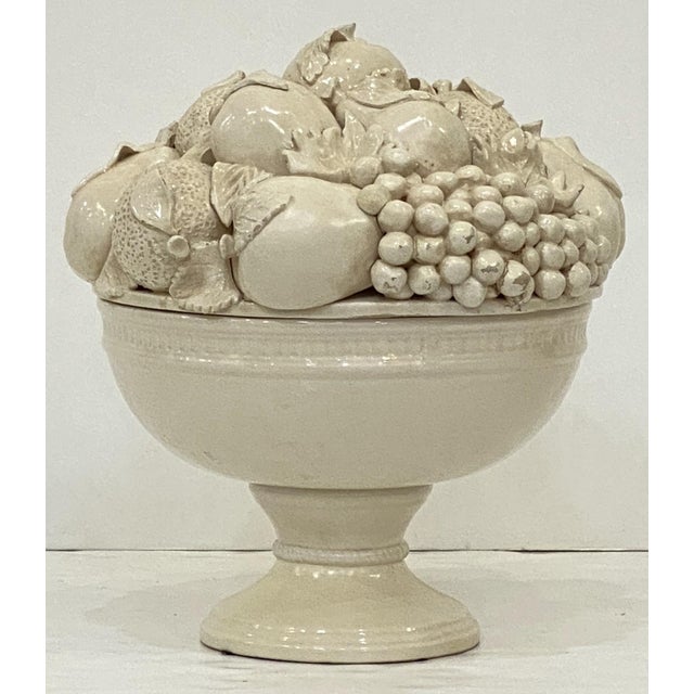 Italian Creamware Tureen or Bowl on Pedestal With Mixed Fruit Topiary Top For Sale - Image 4 of 9
