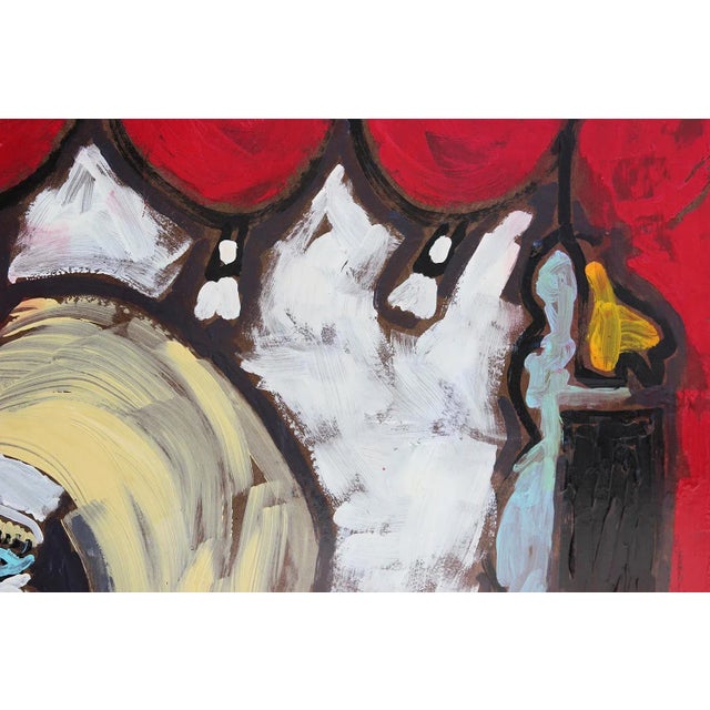 Wood 2016 "Hollywood" Blonde Woman Behind a Stage With Red Curtains and Two Candles by Paul Reeves For Sale - Image 7 of 13