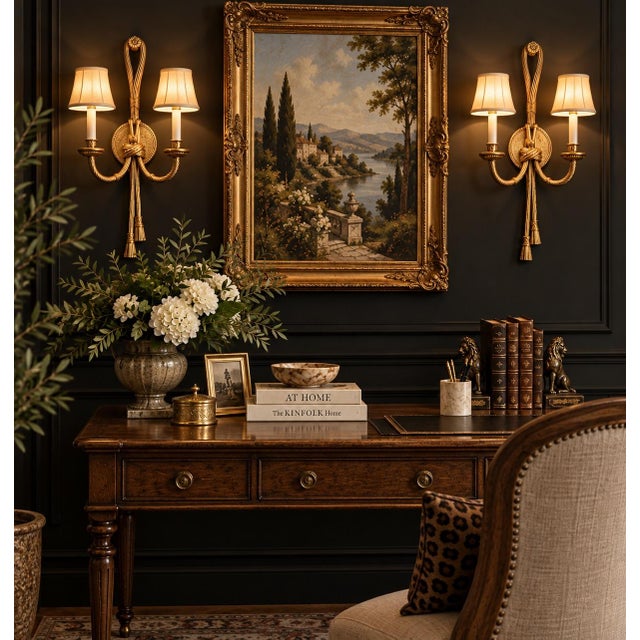 Hollywood Regency Vintage Regency Gilt Rope & Tassel Two-Light Wall Sconces, Pair For Sale - Image 3 of 6
