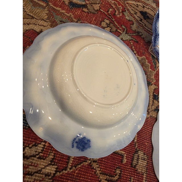 Nice set of three antique blue and white transferware shallow bowls.