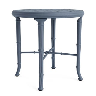 Brown Jordan Calcutta 20" Round Cast Top Occasional Table in Sapphire For Sale