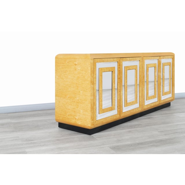 Vintage Burl Wood and Mirrored Credenza by Romweber Chairish