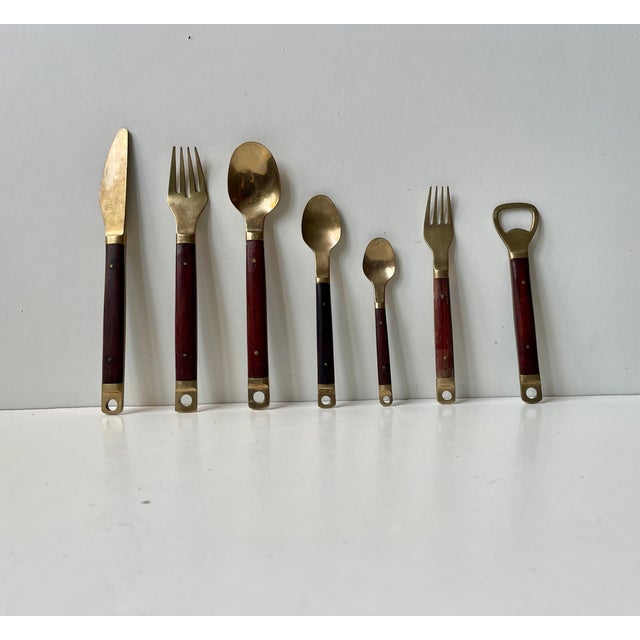 Mid-Century Modern Modern Danish Brass and Teak Cutlery Dinner Set for 12 from Carl Cohr, 1960s, Set of 56 For Sale - Image 3 of 9