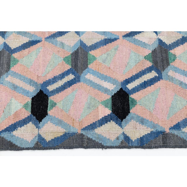 Modern Handmade Pastel Kilim Wool Runner – Flatweave Geometric by Apadana For Sale - Image 4 of 10