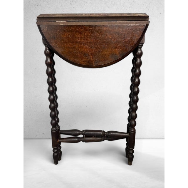 Wood Antique Jacobean Revival Bobbin Nesting Table Suite With Four Folding Side Tables For Sale - Image 7 of 11