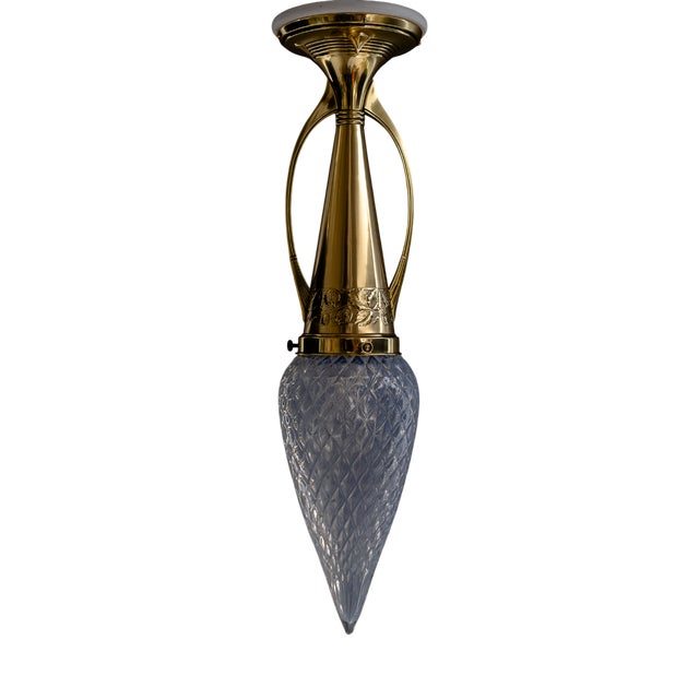 Art Deco Ceiling Lamp with Opaline Glass Shade, Vienna, 1920s For Sale