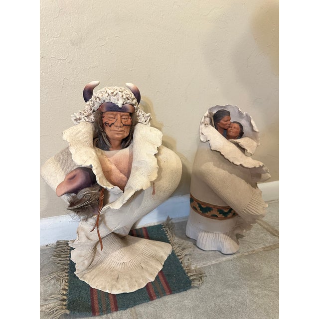 Native American Native American Indian Warrior Chief Bust Sculptures Statue Signed For Sale - Image 3 of 9