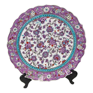 Turkish Kütahya Pottery Hand Painted Wall Hanging Plate With Iznik Pattern 1950s