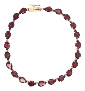 14 Karat Yellow Gold Fancy Link Garnet Bracelet Seven Inches Long