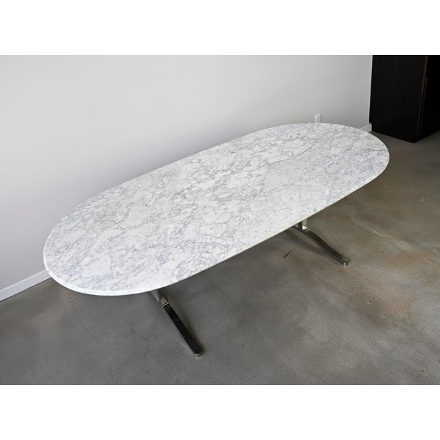 Carrara Marble Dining Table With Stainless Steel Base by Nicos Zographos For Sale - Image 10 of 12