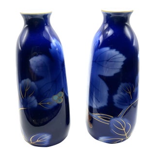 Fukagawa Seijji Cobalt Blue Sake Bottles For Sale