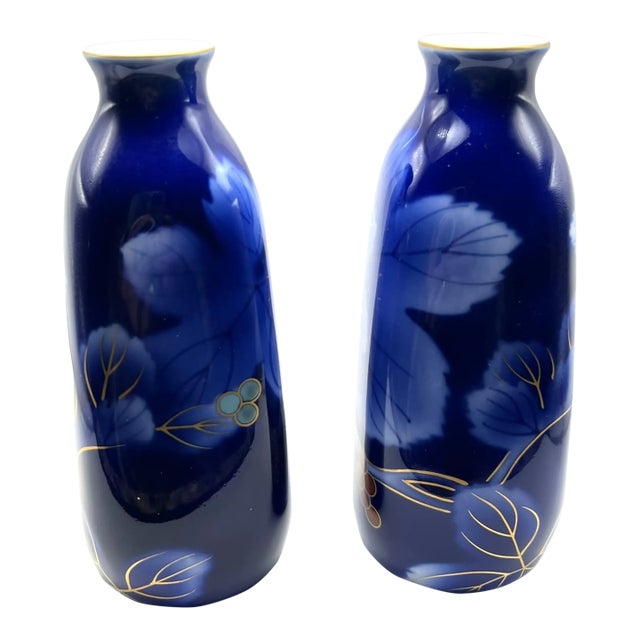 Fukagawa Seijji Cobalt Blue Sake Bottles For Sale