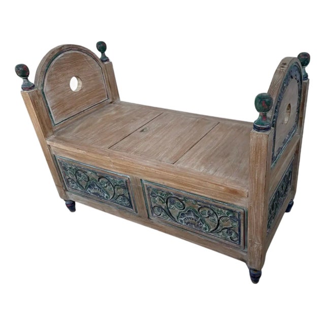 Vintage Hand Painted Dowery Chest/Bench For Sale