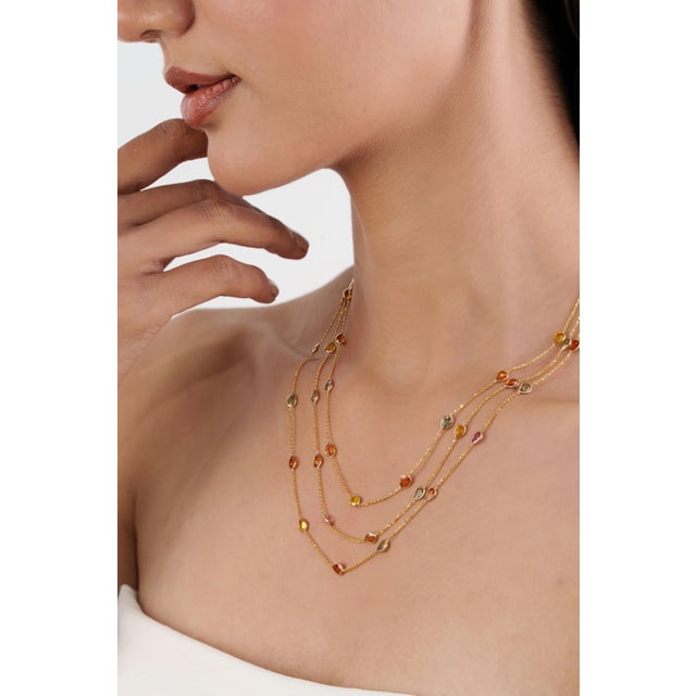 Blue 18k Yellow Gold Multi-Strand Necklace With 13.32ct Pear Cut Multicolor Sapphires For Sale - Image 8 of 18