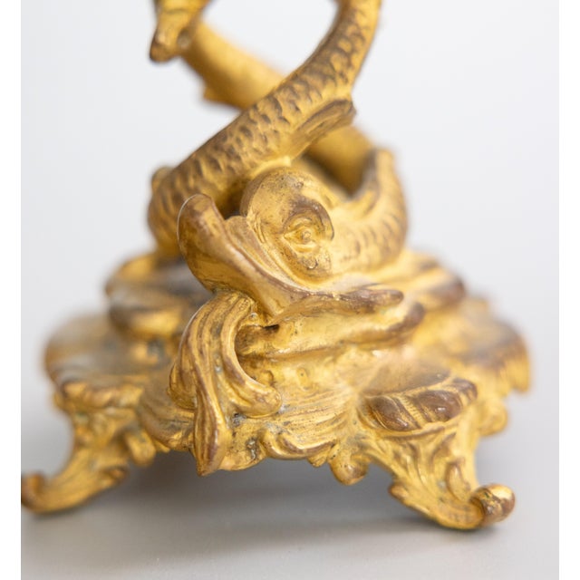 19th Century French Rococo Gilt Bronze Dolphin Candelabras - A Pair For Sale - Image 11 of 13