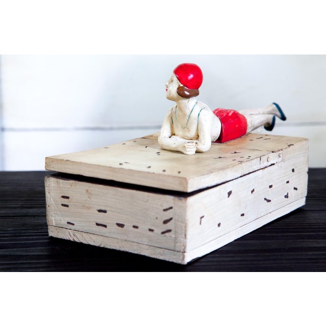 Antique White 1920s Vintage Flapper Figurine Wood Box For Sale - Image 8 of 11