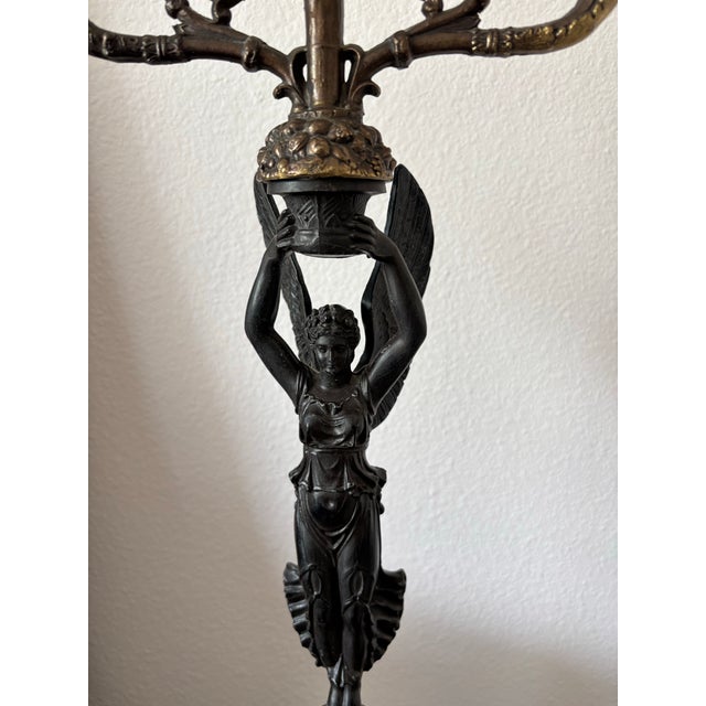 Mid 20th Century Mid 20th Century Pair of 24" Classical Revival Figural Candelabra W/ Gilt Accents For Sale - Image 5 of 8