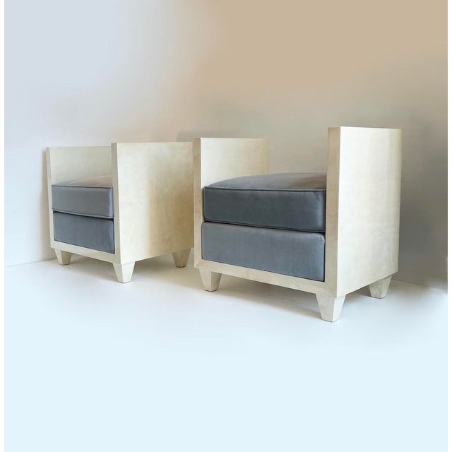 Textile Parchment Ottomans, 1990s, Set of 2 For Sale - Image 7 of 7