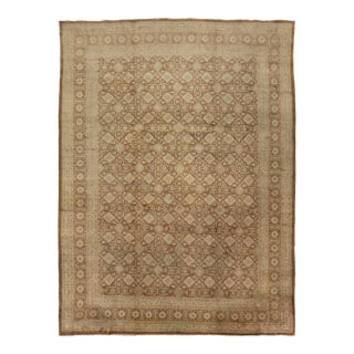 Brown and Beige Antique Geometric Designed Persian Tabriz Rug For Sale