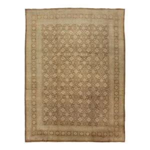 Brown and Beige Antique Geometric Designed Persian Tabriz Rug