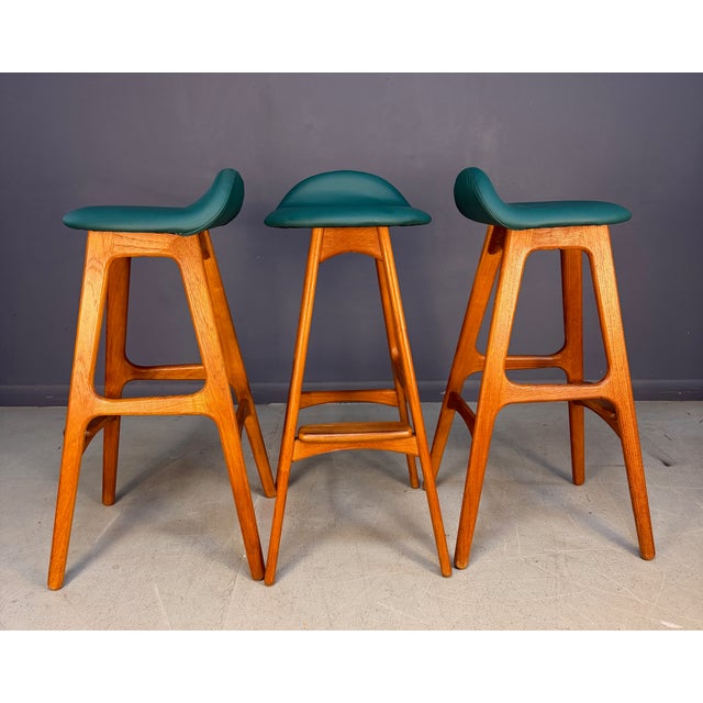 Mid-Century Modern Trio of Model Od-61 Bar Stools by Erik Buch for o.d. Mobler, Denmark, C. 1960's For Sale - Image 3 of 11