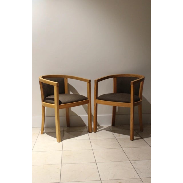 Wood Vintage Danish Modern Oak Barrel Back Chairs | Scandinavian Lounge Armchairs Pair For Sale - Image 7 of 10
