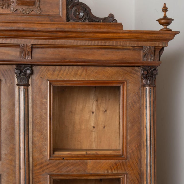 Brown Pair, Late 19th Century Walnut Display Cabinet Bookcases With Glass Panels For Sale - Image 8 of 18