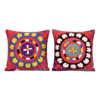 Folk Art Suzani Pillow Cover 20'' X 20'' - Set of Two For Sale