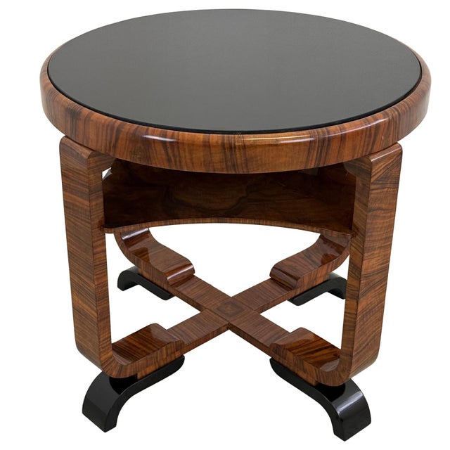 Black Art Deco Round Walnut Coffee Table, 1930s For Sale - Image 8 of 8