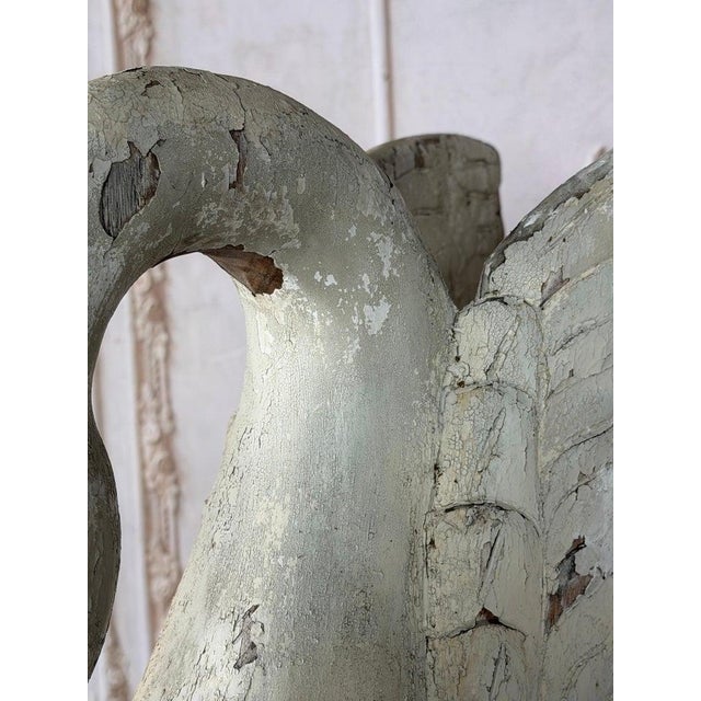 Large Antique Folk Art Carved Wood Swan - Original White Patina For Sale - Image 4 of 18