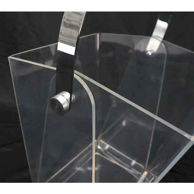 Neal Small 20th C. Mid-Century Modern Bent Lucite & Chrome Paper Basket & Letter Holder For Sale - Image 4 of 12