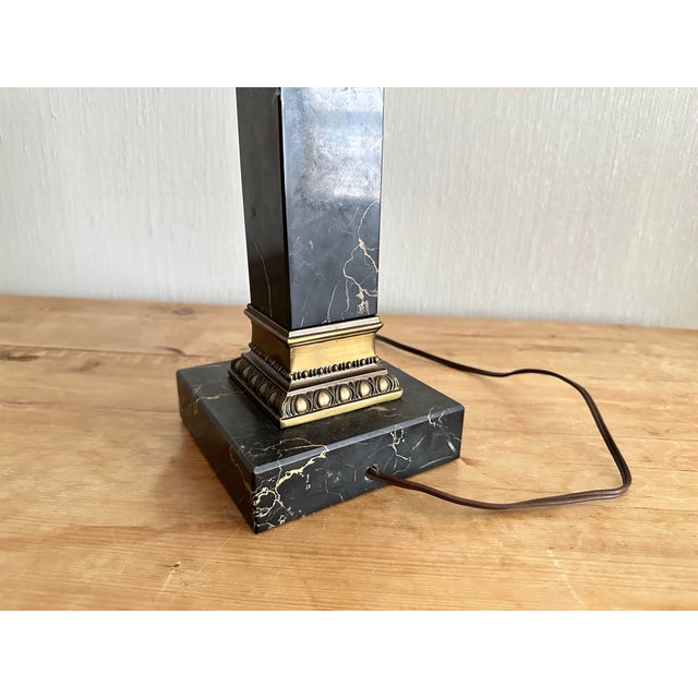 1960s Vintage Black Marble Lamp With Toile Fabric Shade For Sale - Image 5 of 12
