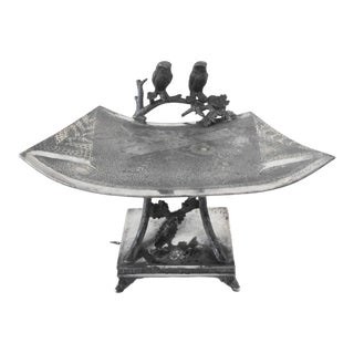 Antique Derby Silverplate Aesthetic Movement Figural Owl Card Tray For Sale