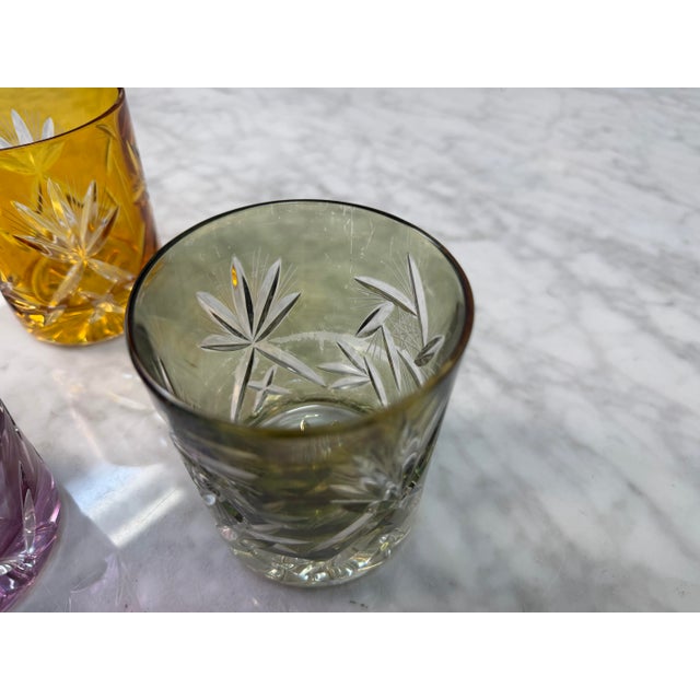 Burnt Orange Japanese Edo Kiriko Cut Crystal Harlequin Tumblers - Set of 5 For Sale - Image 8 of 10