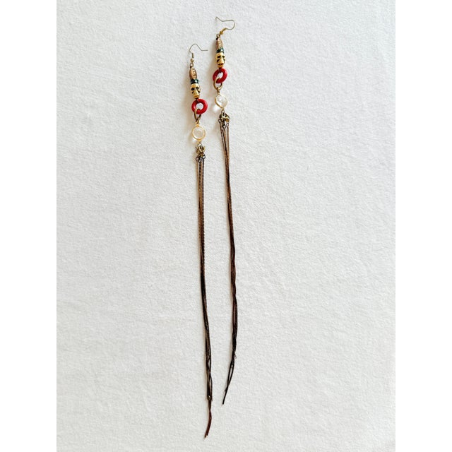 Gothic Vintage 1990s Gothic Tribal Brass Skull Shoulder Duster Earrings, Pair For Sale - Image 3 of 14