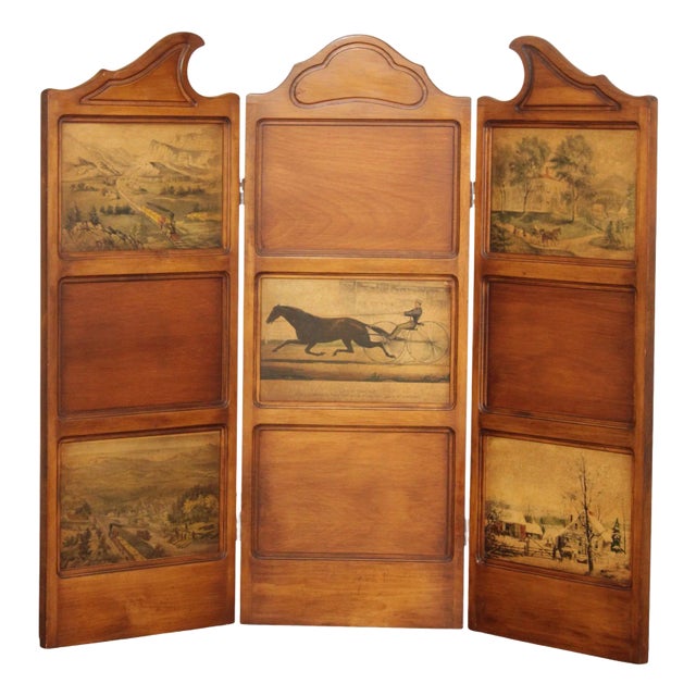 Vintage Three-Panel Decoupage Folding Screen For Sale