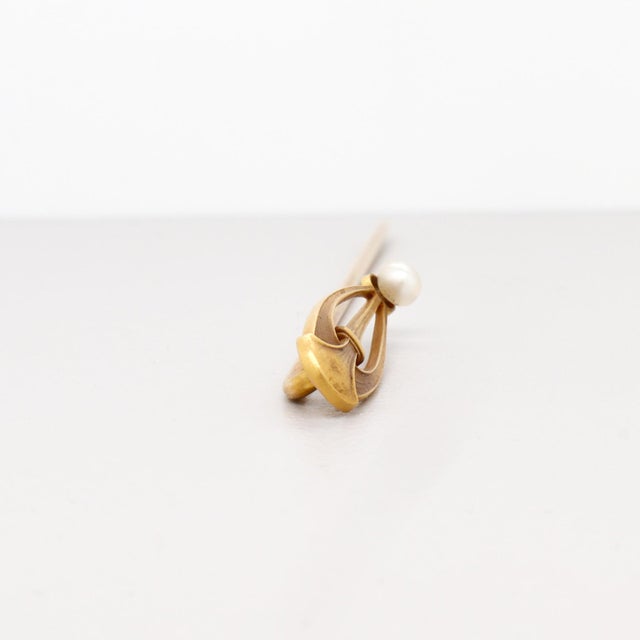 Signed Brassler Co. Art Deco 14k Yellow Gold & Seed Pearl Stick Pin For Sale - Image 12 of 13