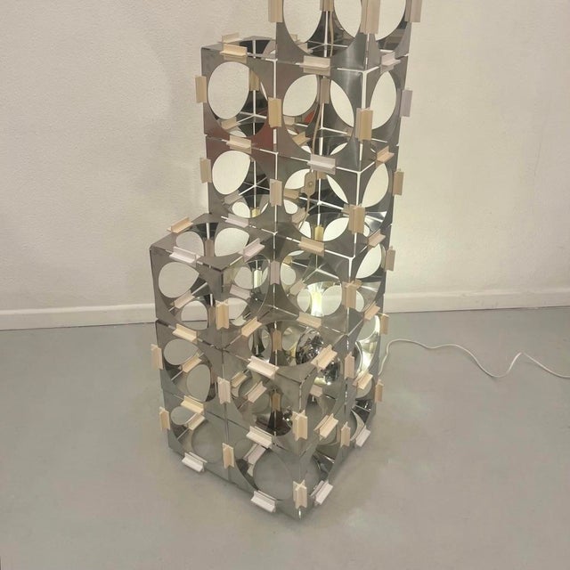 Silver Modular Floor Lamp in Brushed and Polished Stainless Steel from Reggiani, Italy, 1970s For Sale - Image 8 of 17