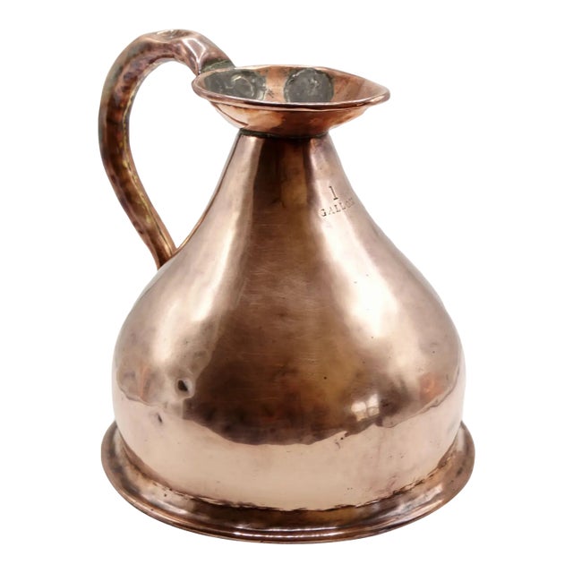 19th-C English Copper 1 Galloon Measure Ale Pitcher For Sale