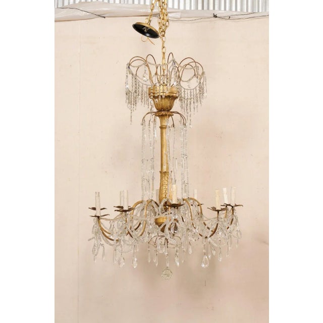 Mid 20th Century Italian Crystal & Gilt Chandelier For Sale - Image 4 of 11