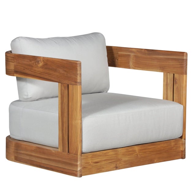Paradiso Outdoor Solid Teak Wood Sofa Set - Light Gray Fabric For Sale In Chicago - Image 6 of 11
