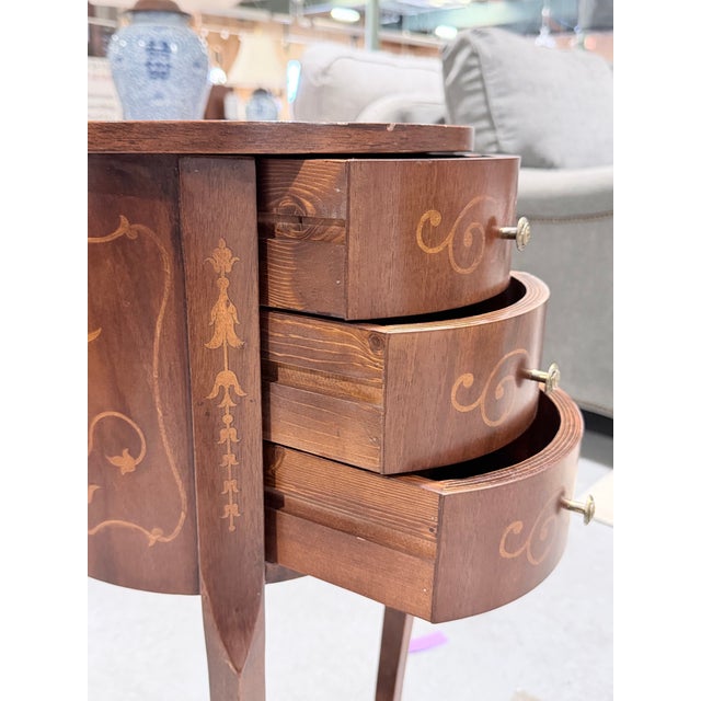 Vintage Italian Inlaid Round Three Drawer Chest Table For Sale - Image 4 of 8